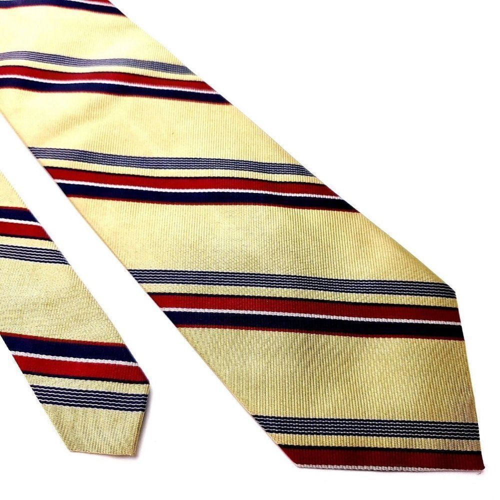 Land's End Silk Tie Yellow Woven Striped Red‎